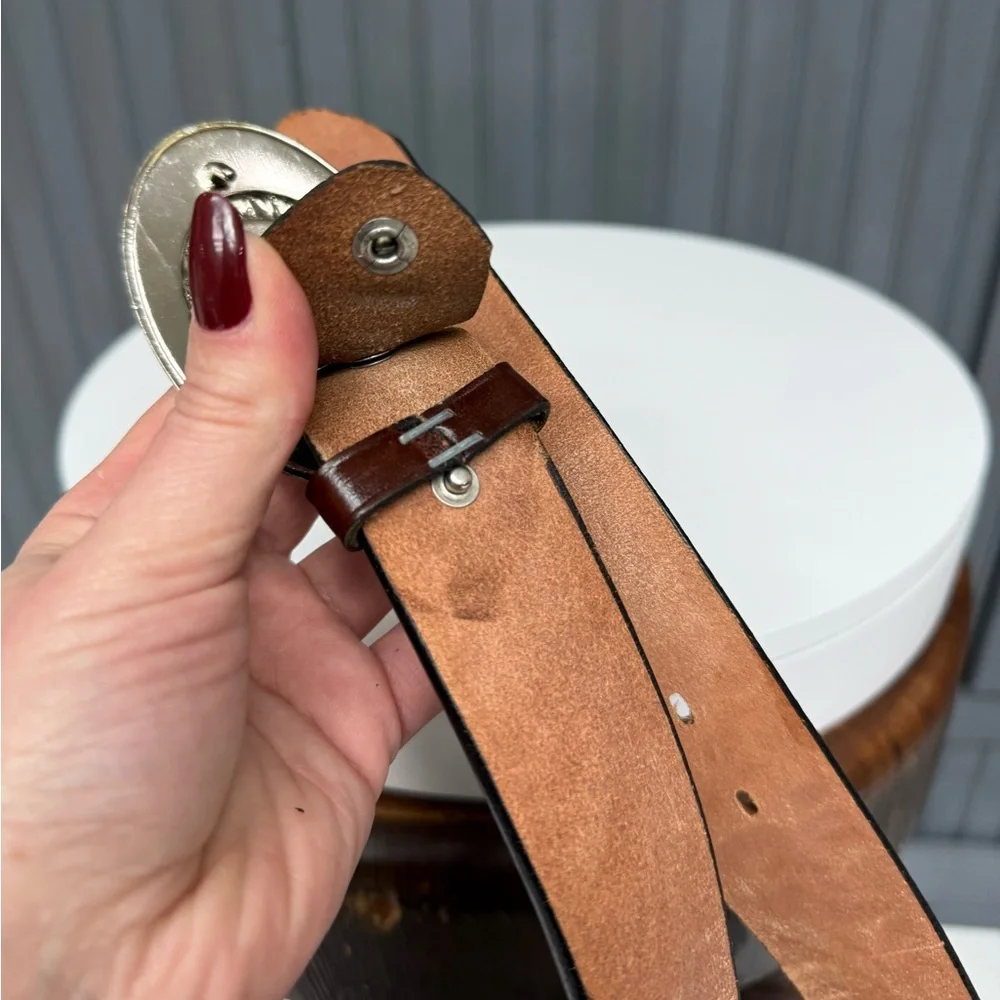 Vintage Double O Ranch Wear Justin Brown Tooled Leather Western Belt Size 32